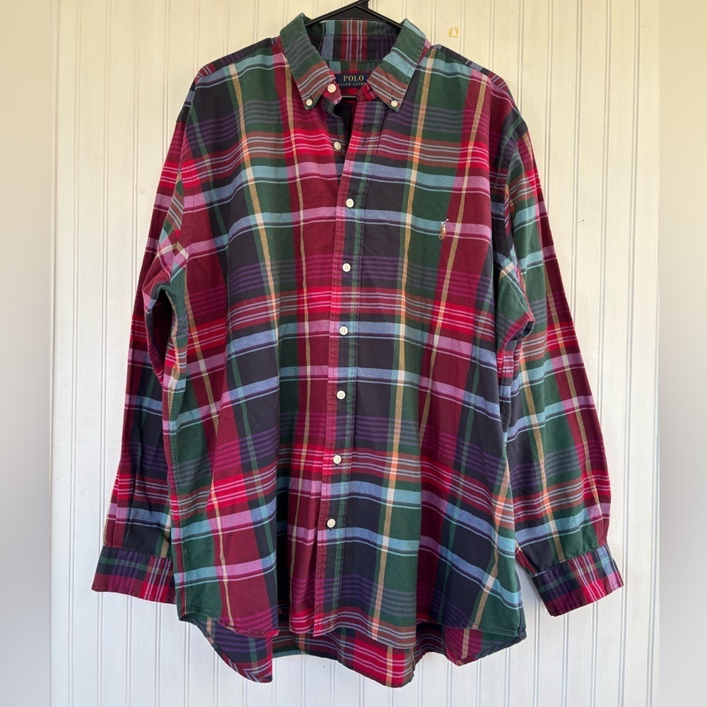 POLO Ralph Lauren Men's Plaid Long Sleeve Button Down Shirt Preppy Size 2XB - Picture 1 of 8